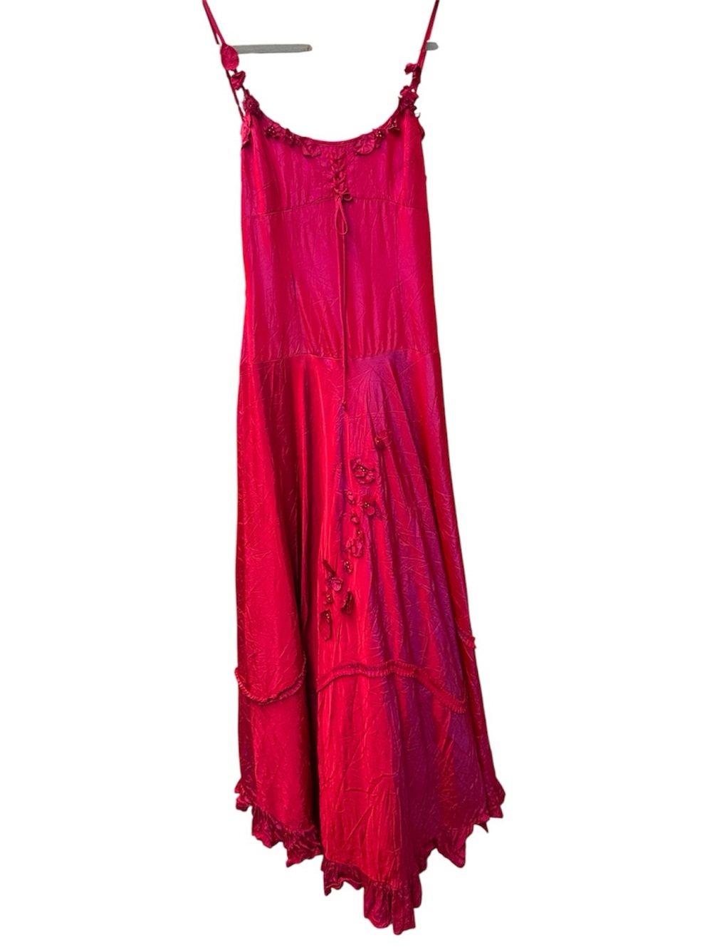 Vintage Fuchsia Floral Appliqué Dress Gown Iridescent Beautiful w linings